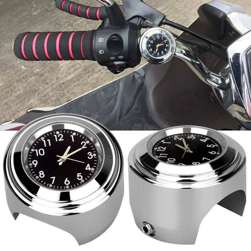 Motorcycle Bike Chrome Waterproof Dial Handlebar Clock Glow Watch For 7/8" to 1"