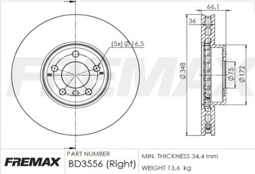Fremax Front Disc Rotors for BMW 640i F12 F13 GranCoupe 3.0 2011-2015 348mm