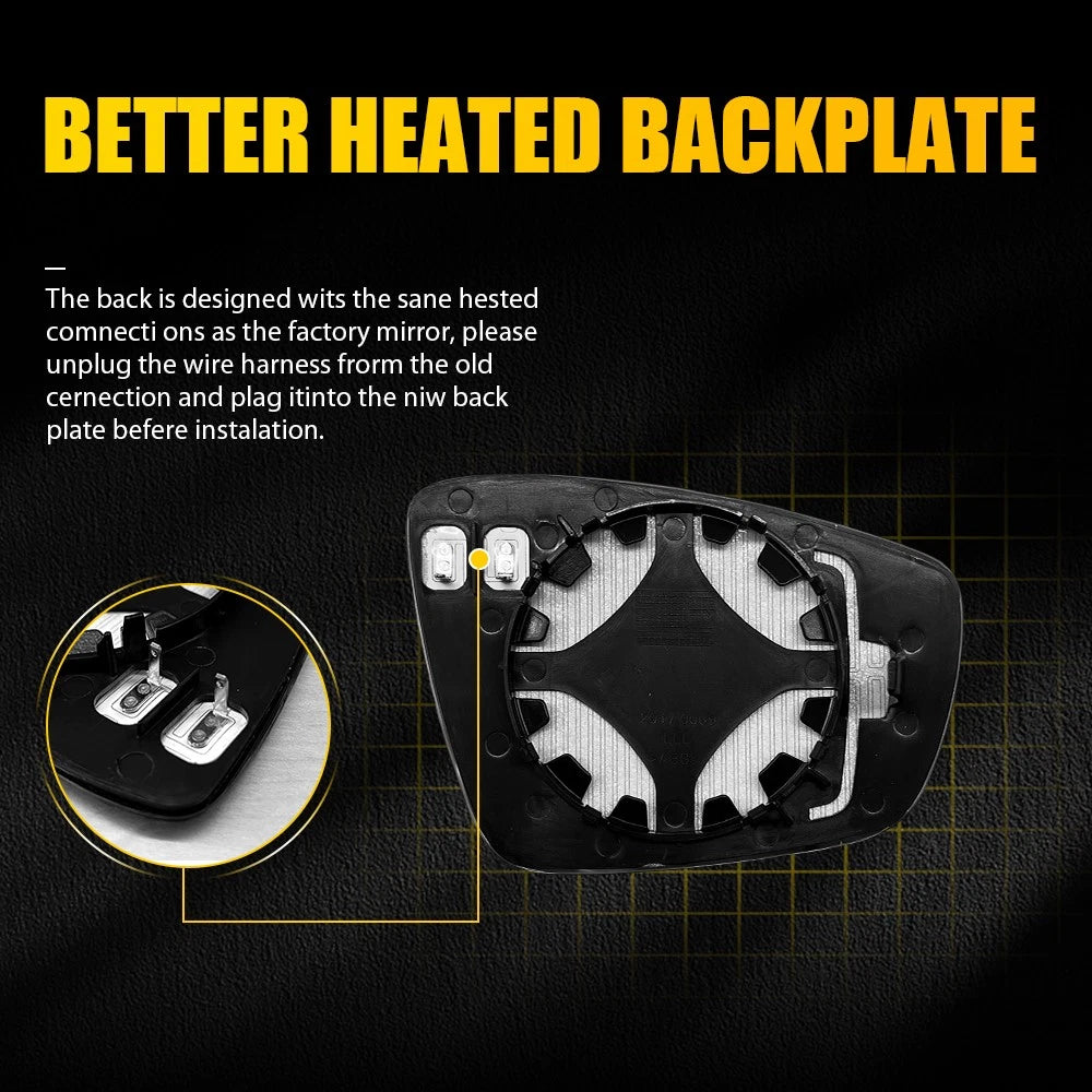 Left side mirror glass For VW POLO SERIES VI 05/10-09/17 HEATED Convex base