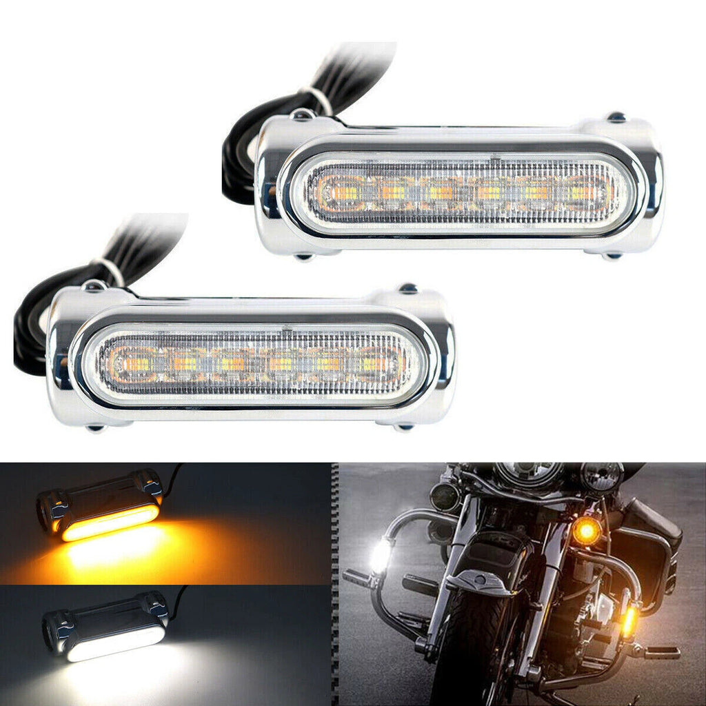 Chrome Motorcycle Crash Bar Light Kit Clear Lens for Harley with 32mm Bars ST
