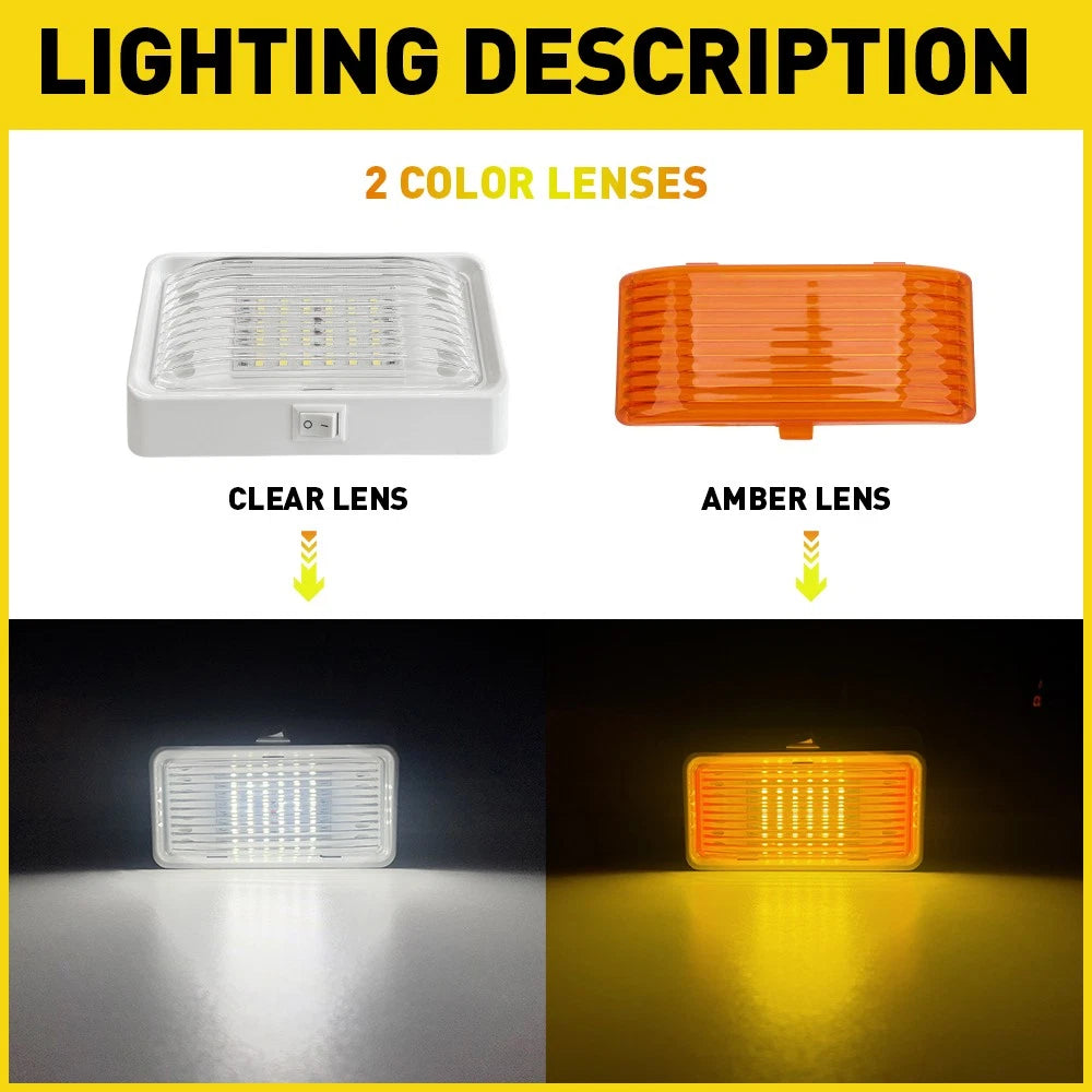 White Amber LED Awning Light With Switch Trailer Fit Caravan Annexe Jayco Camper