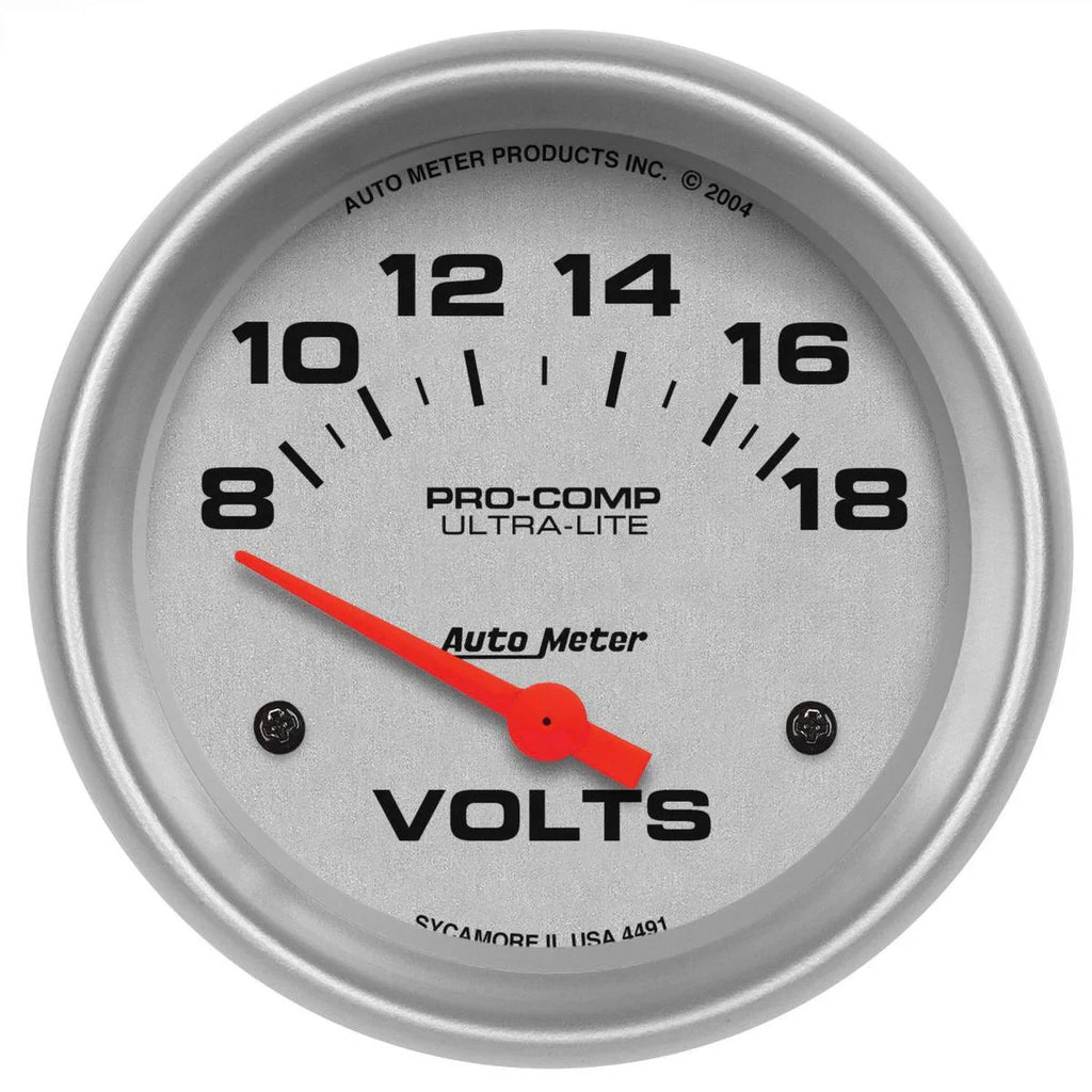Autometer Ultra-Lite 2-5/8in Voltmeter Gauge 8-18 Volts Short Sweep Electric ...