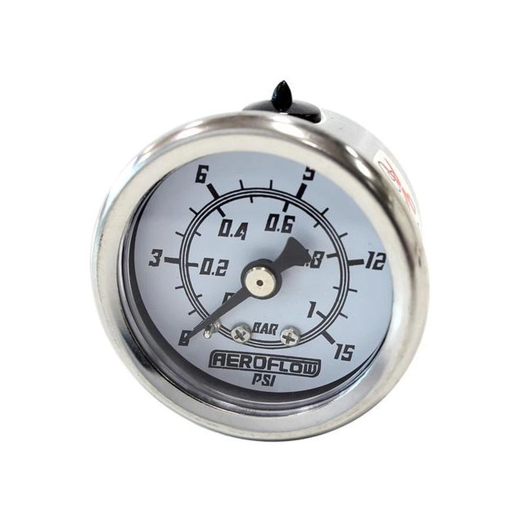 Aeroflow 1-1/2" 0-15 PSI Pressure Gauge White Face Black Pointer