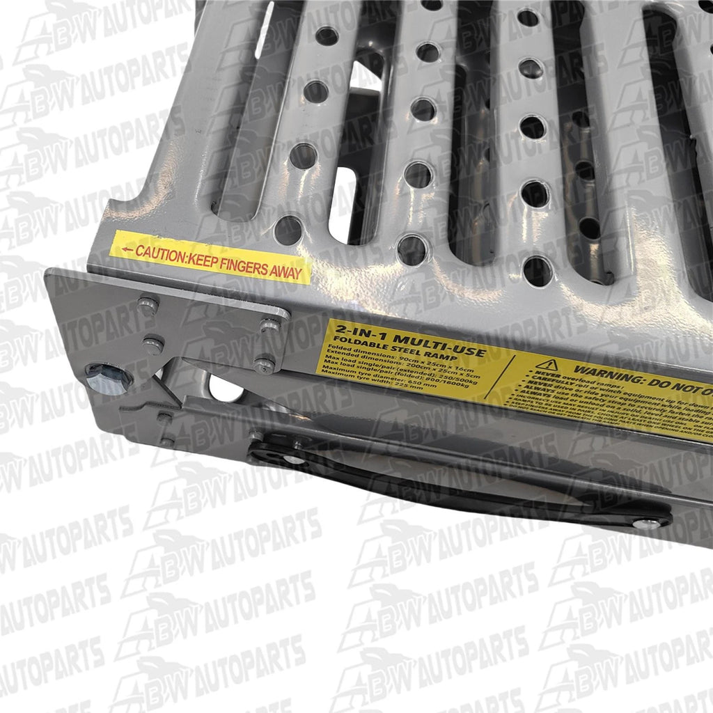 2-In-1 Folding Sturdy Car Loading Ramp HU2500 Grey Multi-Use Steel Portable Ramp