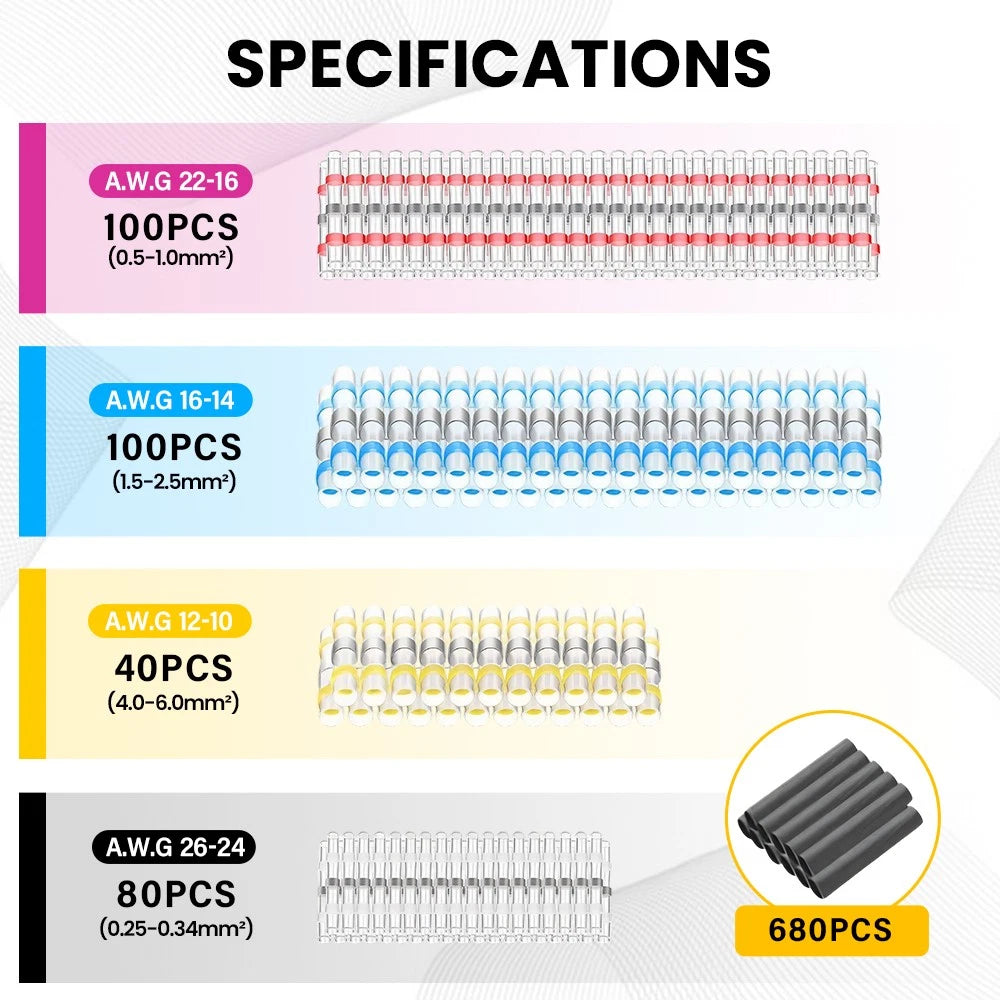 1000PCS Connectors Heat Shrink Butt Marine Crimp Wire Splice Terminal Waterproof