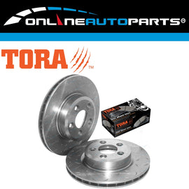 2 Front Drilled Slotted Disc Rotors + Brake Pads for Territory TX TS TY 6/04on