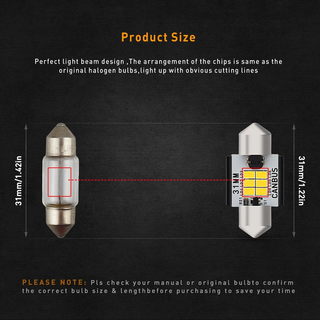 x2 AU 31MM SMD LED FESTOON LIGHT BRIGHT ROOF BULBS INTERIOR TRUNK LAMP WHITE AU