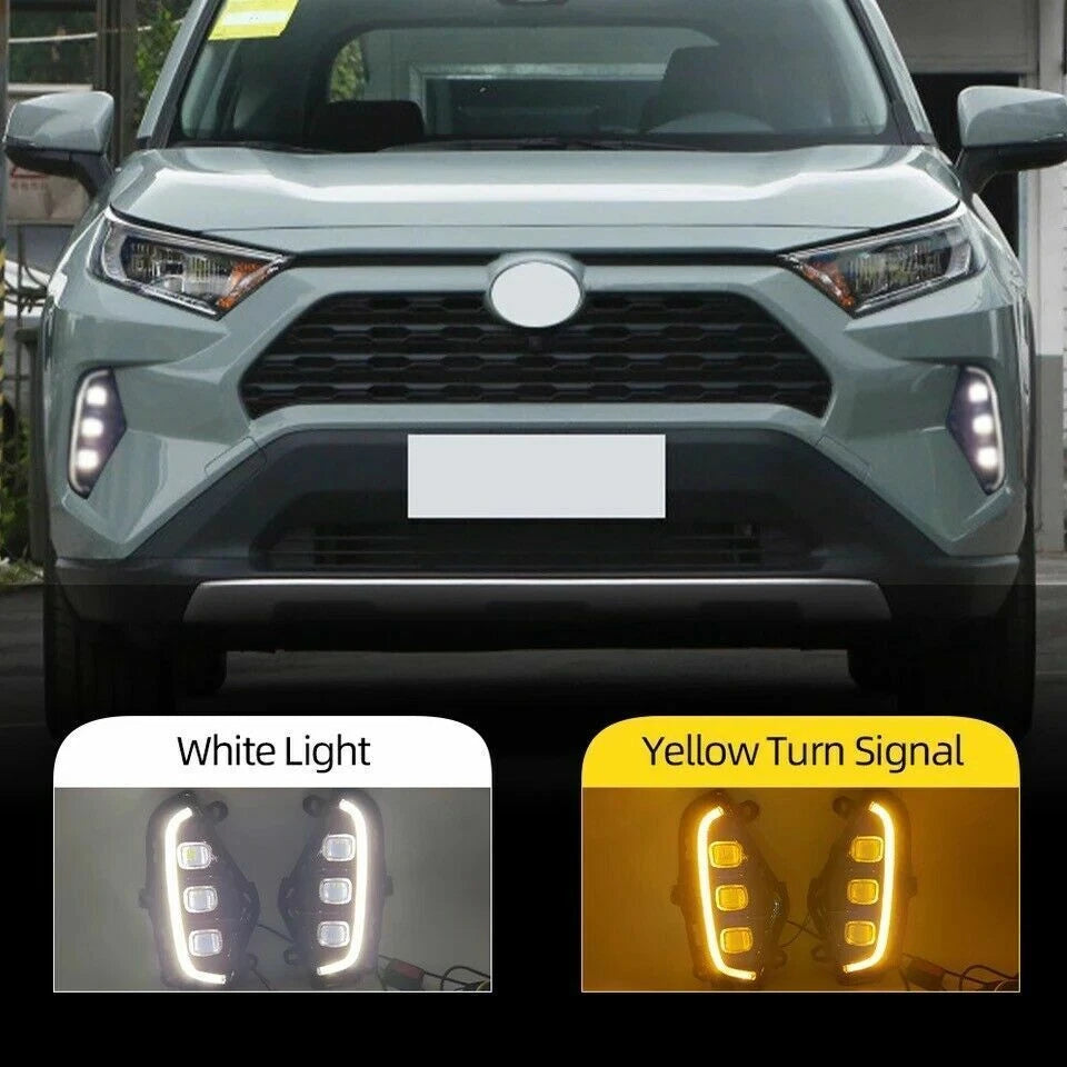 LED Day Running Light Fog Lamp For Toyota for RAV4 2019-21 W/ Amber Turn Signal