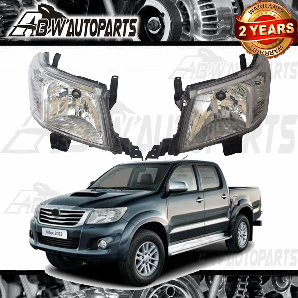 Pair LH+RH Head Light Lamp Chrome For Toyota Hilux 2WD 4WD Ute 2011-2015