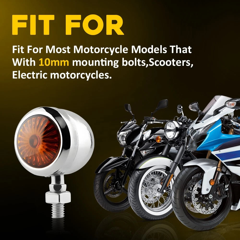 Chrome Mini Bullet Motorcycle Turn Signal Tail Lights Amber Indicator For Harley