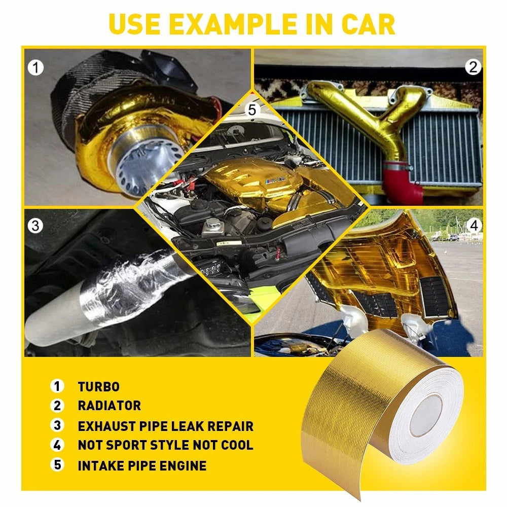 Gold Foil Heat Insulating Tape Wrap Hose Reflective Adhesive Shield 50mm X 10m