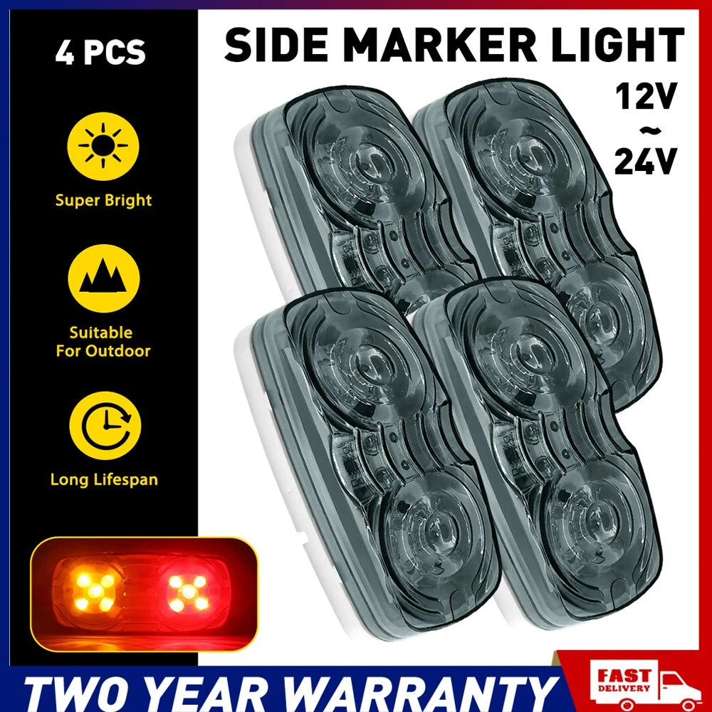 4PCS Amber Red Led Clearance Lights Side Marker Lamp Trailer Truck Caravan IP67