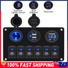 Load image into Gallery viewer, 6 Gang 12V 24V Switch Panel ON OFF Toggle LED Rocker 2 USB Car Marine Boat RV