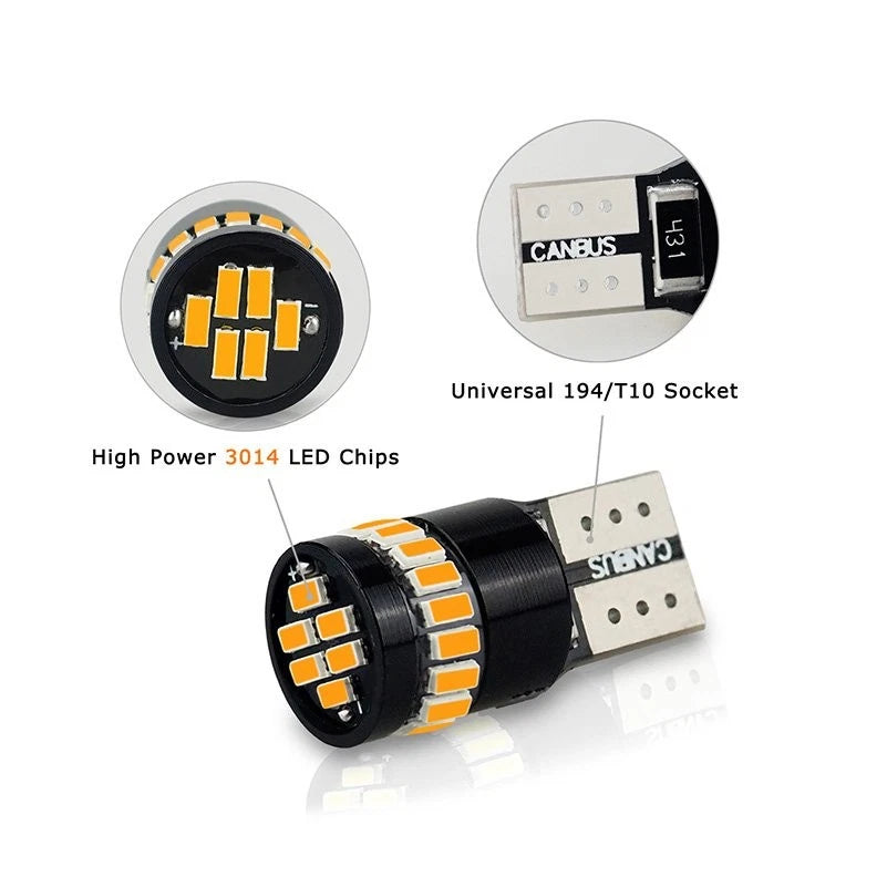 2x Canbus Amber 168 W5W T10 LED Car Side Wedge Parker Light Globe Bulb 6500K