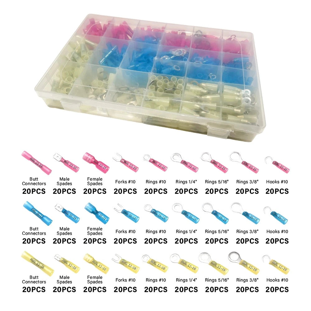 540PCS Heat Shrink Electrical Wire Connectors Crimp Marine Automotive Terminals