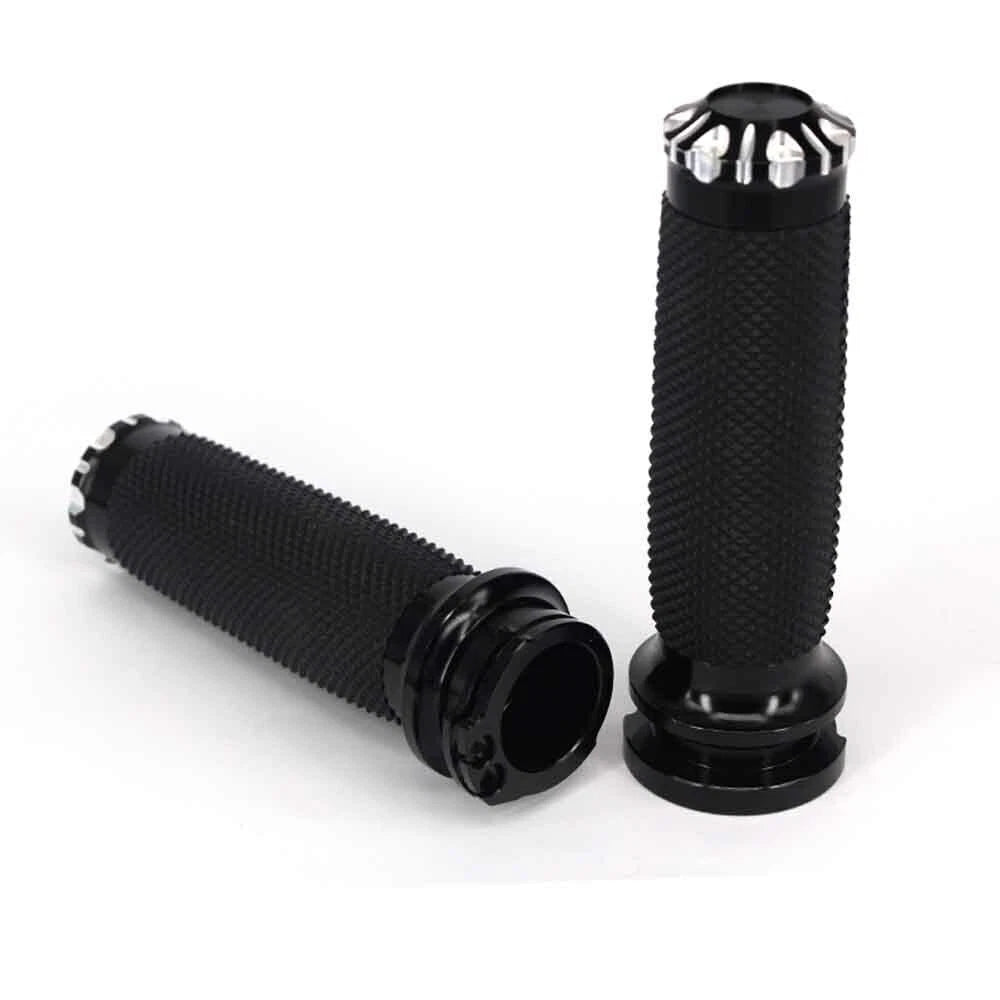 Black CNC 1" Motorcycle Handlebar Grips + Foot Pegs for Harley Sportster Dyna ST