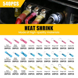 540PCS Heat Shrink Butt Wire Connectors Electrical Crimp Marine 10 12 14 16 AWG