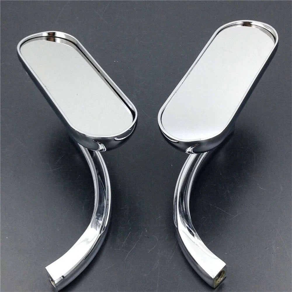 2x Chrome Motorcycle Mini Oval Rearview Mirrors For Harley Softail FXST FXR FXD