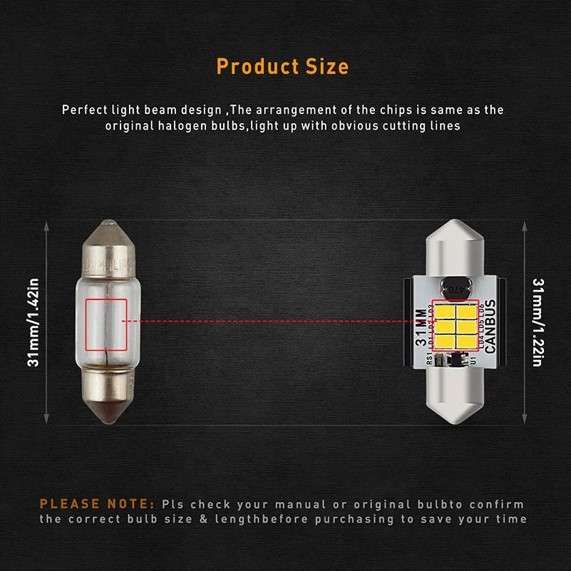 31mm BRIGHT Festoon Super White Car LED Dome Interior Roof Light Bulb 30mm 32mm