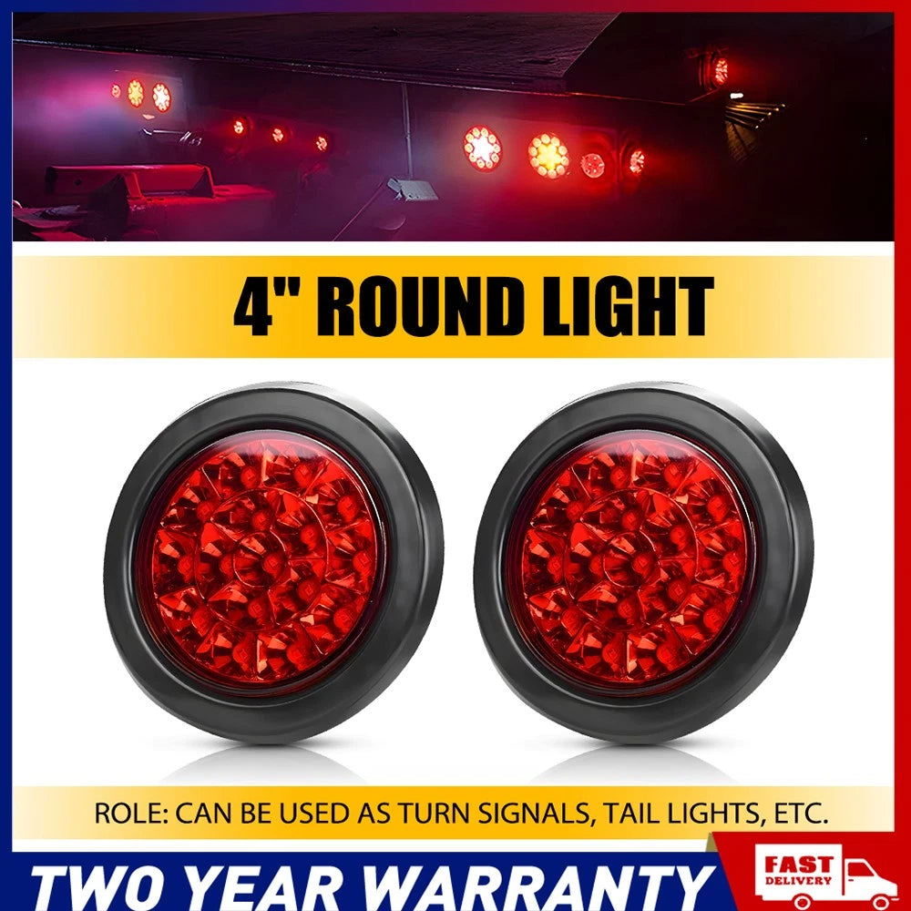 4" inch Red LED Round Tail Light Indicator Brake Reverse Turn Trailer Truck