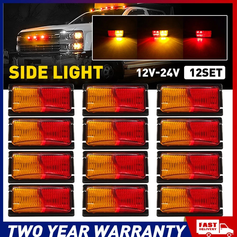 12PCS Side Marker Lamp Red Amber LED Clearance Lights Indicator 24V Univerasl