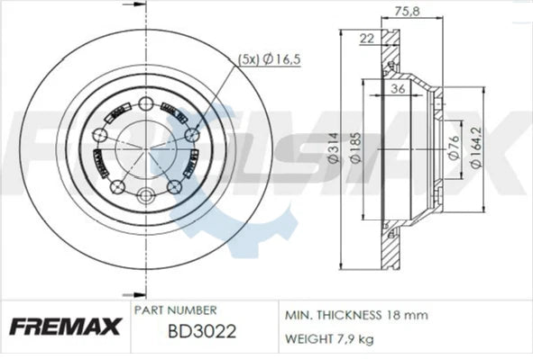 Fremax Rear Disc Rotors for Volkswagen Touareg 7L 03-10 314mm
