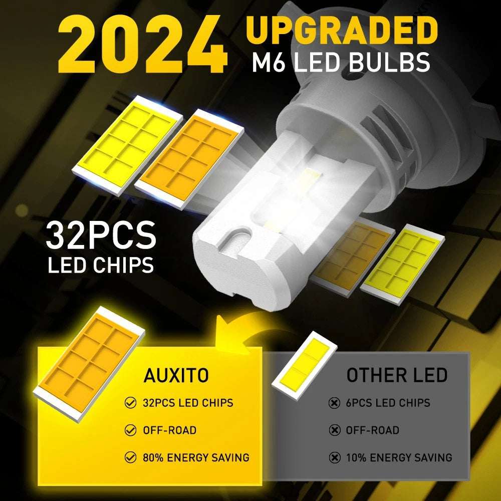 AUXITO Pair H4 Headlight White Amber Globe Light LED Bulbs Low Hi Beam 30000LM