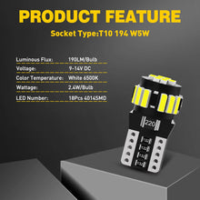 Load image into Gallery viewer, AUXITO T10 18-LED White Car Interior Light Parker Bulb Wedge Globe 6500K 12V New