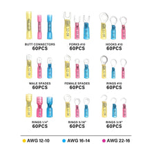 Load image into Gallery viewer, 540pcs Universal Heat Shrink Wire Crimp Connectors Terminals Ring Butt Splices A