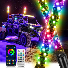 Load image into Gallery viewer, 2Pcs For ATV Polaris RZR 3ft Spiral LED Whip Light Antenna APP Remote Bluetooth