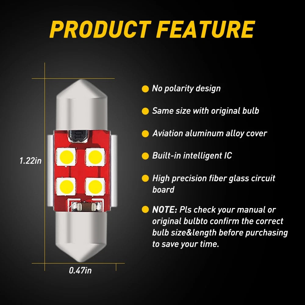 AUXITO 4X 31mm FESTOON CAR NEW LED INTERIOR LIGHT BULB DOME GLOBE CANBUS IP67