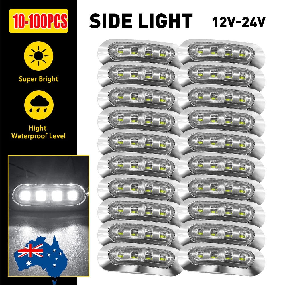 10-100X LED Clearance Lights Side Marker White Lamp Trailer Caravan Universal