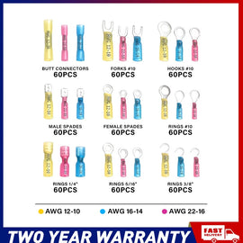 540PCS Heat Shrink Electrical Wire Connectors Crimp Marine Automotive Terminals