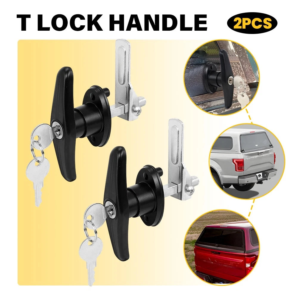 2pcs Heavy Duty T-Bar Lock for Ute Canopy Rear Black Metal Key Locked Security