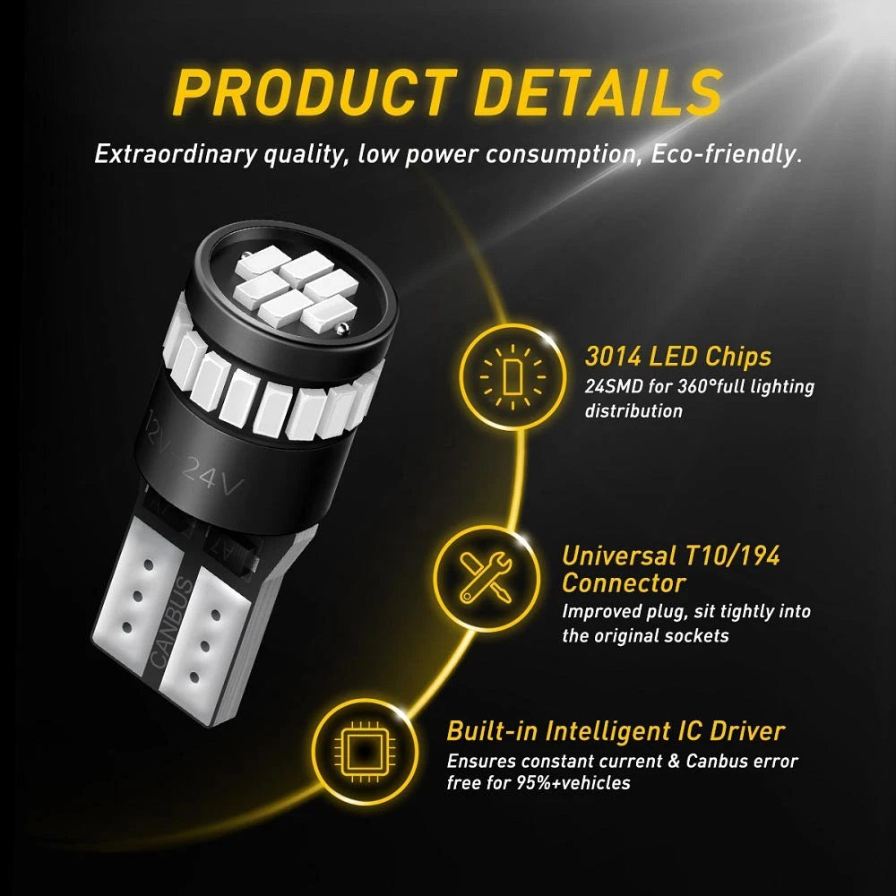 2x T10 194 168 24SMD 3014 LED Car Tail Wedge Side Parking RED Light Globe AU AU