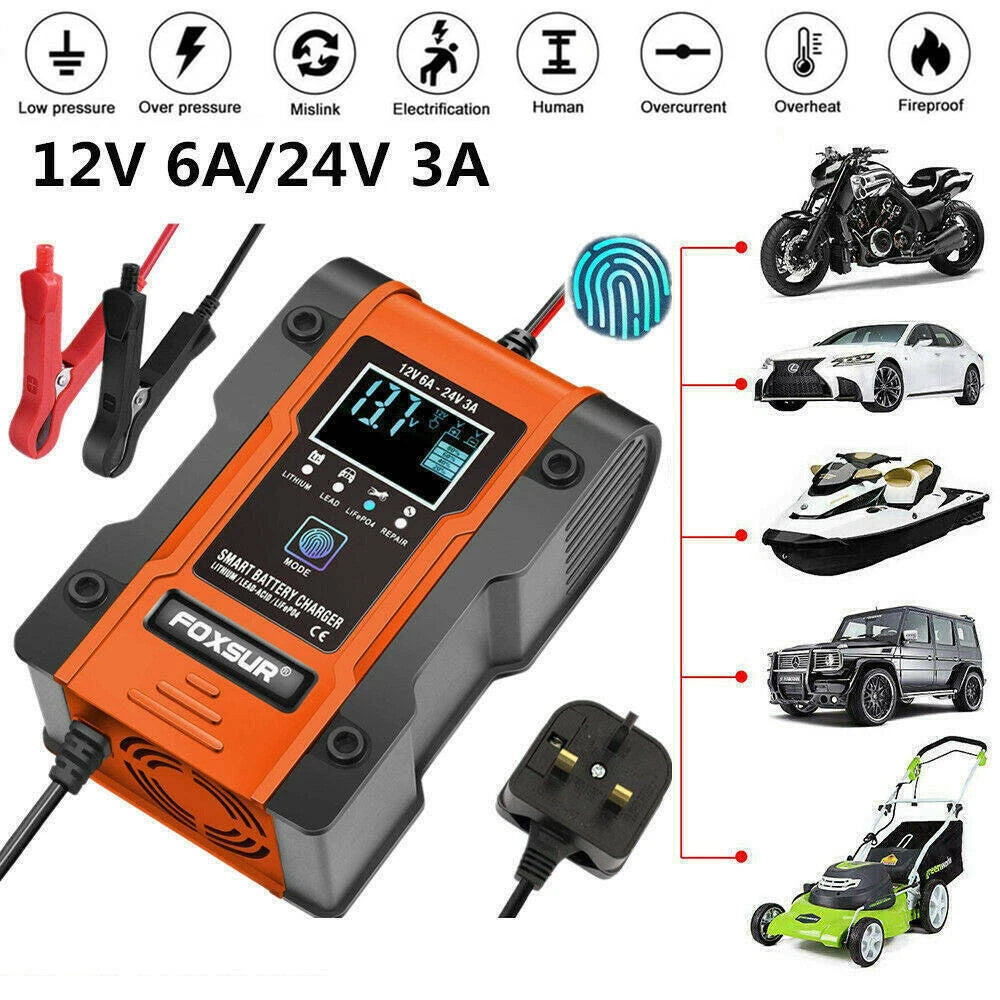 12/24V Car Battery Charger Lead-acid AGM GEL& Lithium LiFePO4 Battery Repair ST