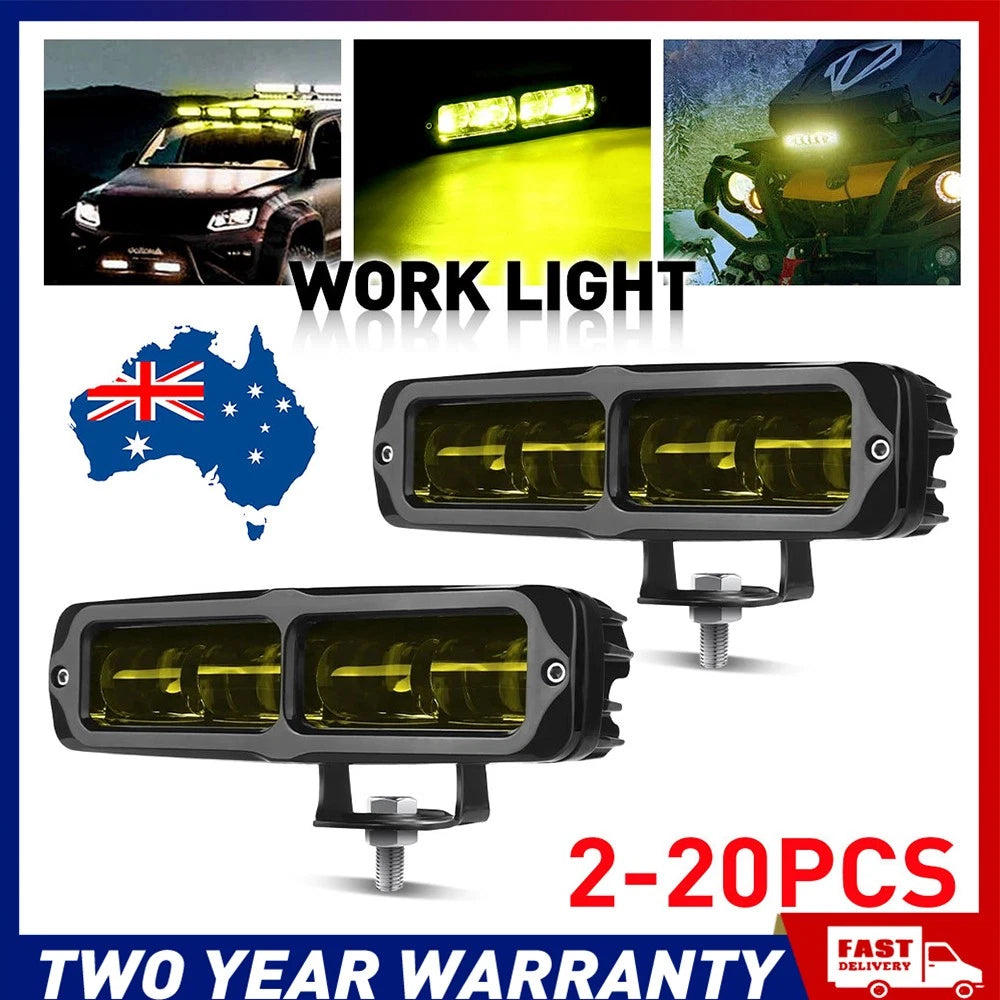 2-20x Universal 6in 60W LED Bar Pods Work Light Spot Driving Fog Amber Lamp A