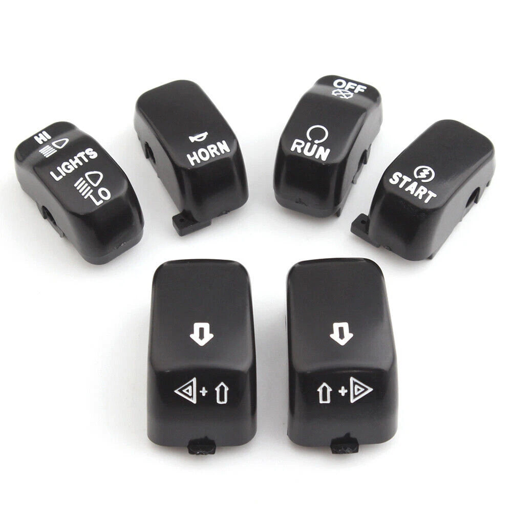 6X Black Hand Control Switch Housing Button Covers Caps Kit For Harley XL 96-13