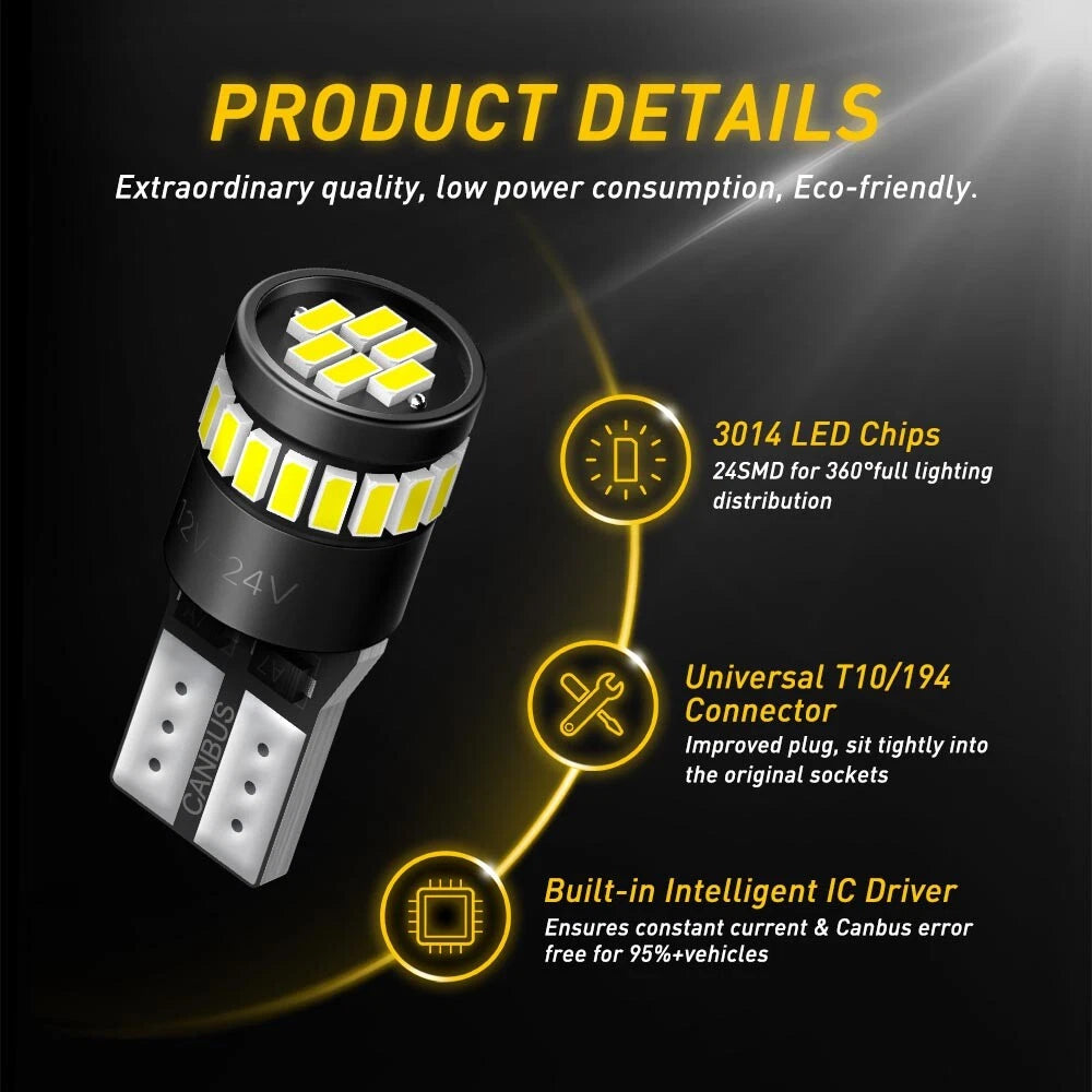 Canbus T10 White 194 168 W5W LED Car Side Wedge Parker Light Globe Bulbs 12V 10x