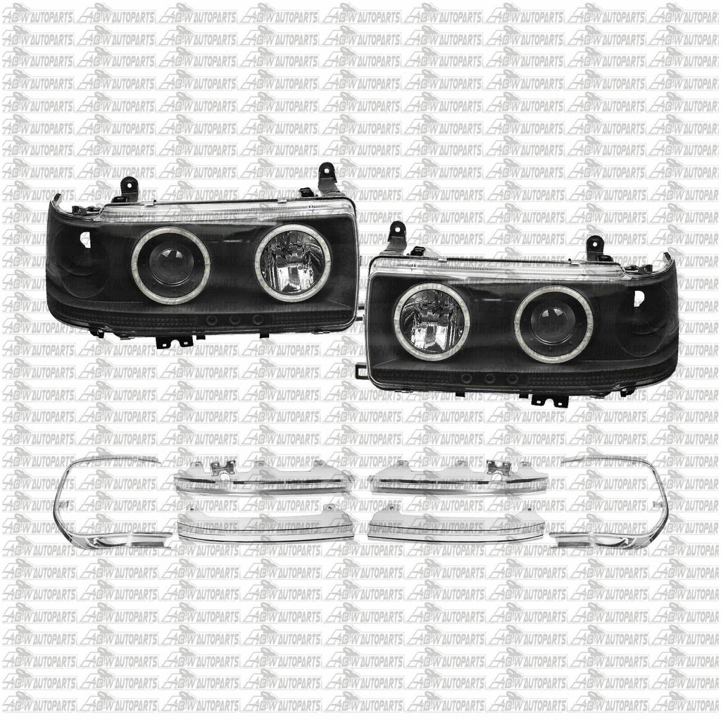 BLACK Angel Eye Projector HeadLights LED For Toyota Landcruiser 80 Series 90-98