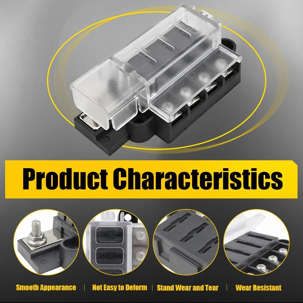 4 Gang Fuse Box Positive Block 12v 24v Terminal Holder Circuit for ATO ATC Fuses