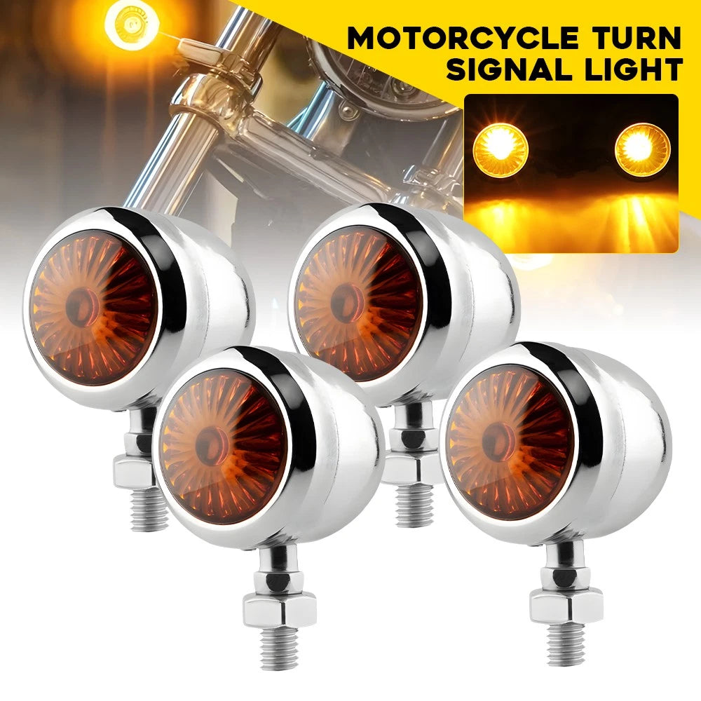 Chrome Mini Bullet Motorcycle Turn Signal Tail Lights Amber Indicator For Harley
