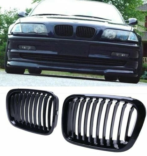 Gloss Black Front Bumper Kidney Grille for BMW 3 Series E46 4 Door 1998-2001 ST