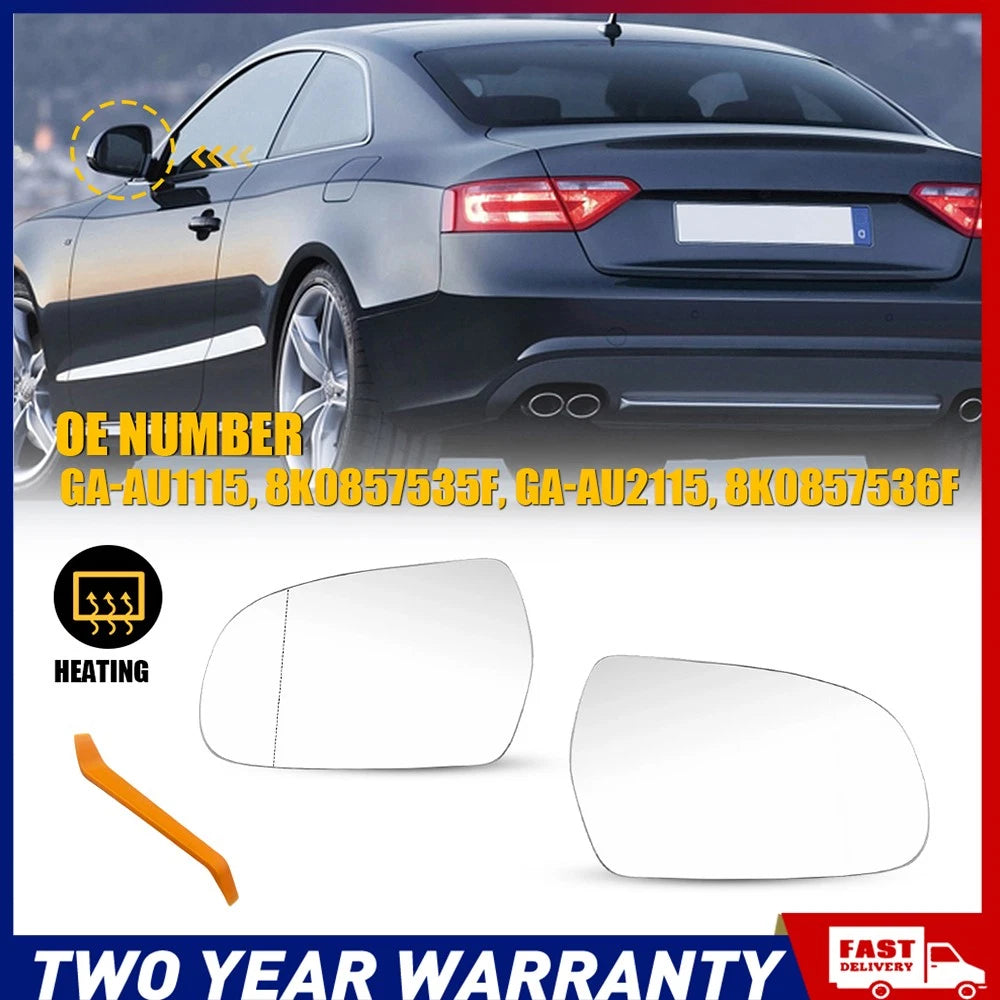 2Pc RH LH Side Mirror Glass Heated w/ Plate Fits Audi A5 S5 A4 S4 A3 2010-2017