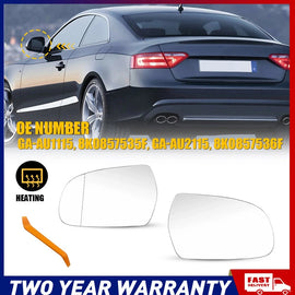 2Pc RH LH Side Mirror Glass Heated w/ Plate Fits Audi A5 S5 A4 S4 A3 2010-2017