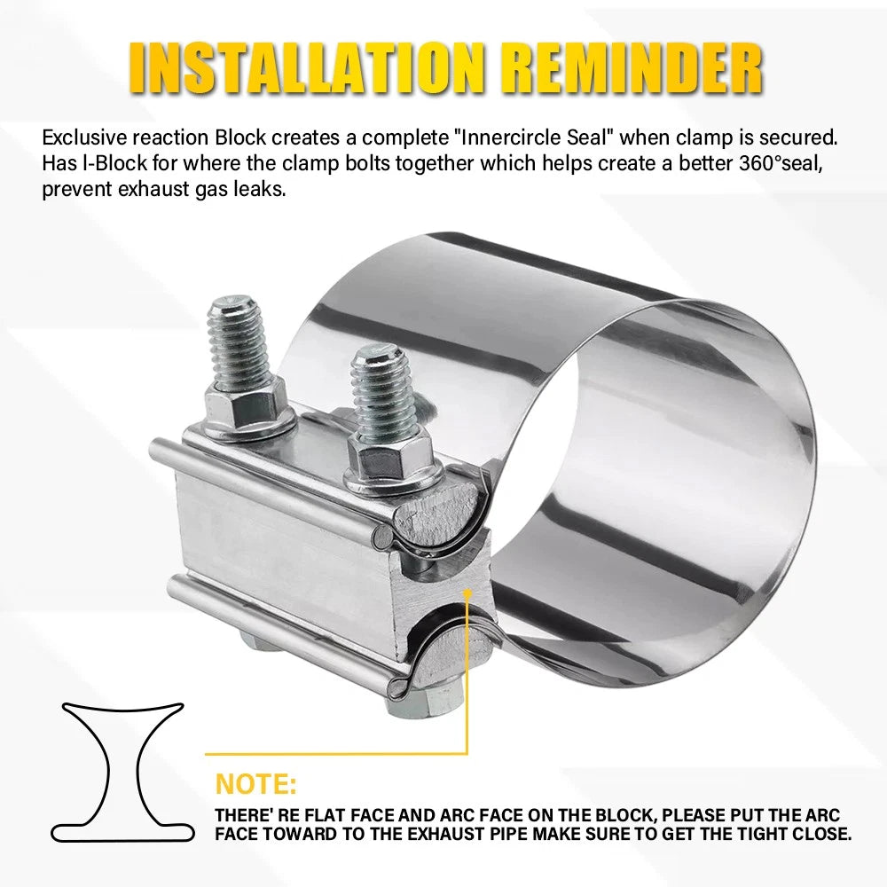 2X 2.5in Butt Joint Exhaust Clamps Exhaust Pipe Muffler Clamp Band T304 Car