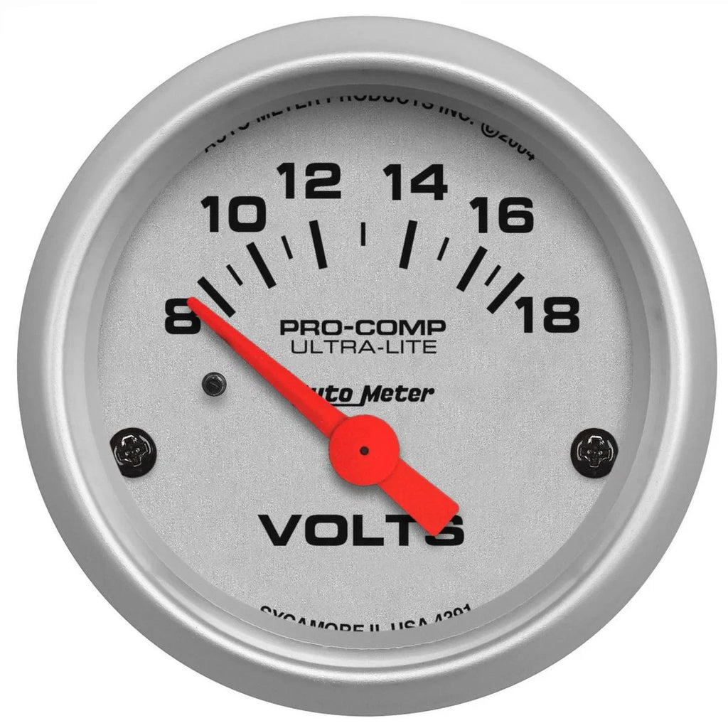 Autometer Ultra-Lite 2-1/16in Volt Meter Gauge 8-18V Short Sweep Electric AU4391