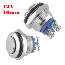 Load image into Gallery viewer, 16MM Stainless Steel Momentary Dome Top Waterproof Metal Push Button Switch 12V