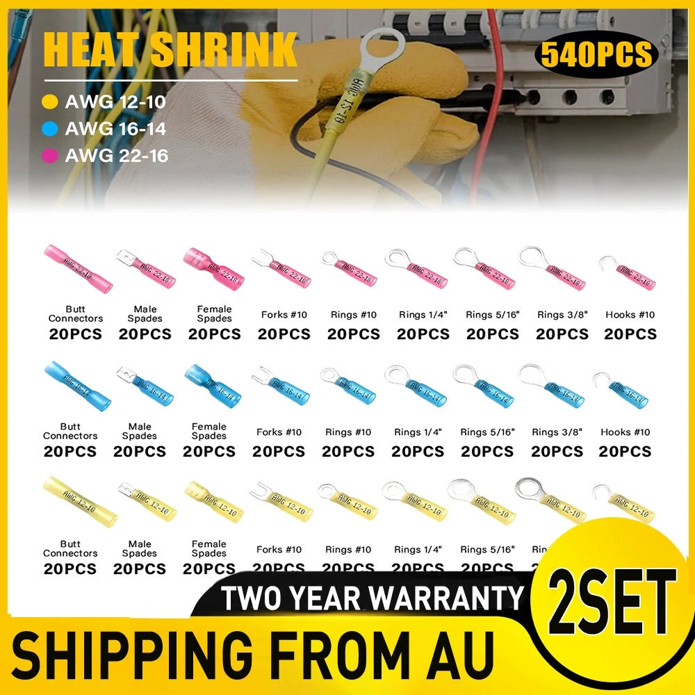 2SET 540PCS Solder Seal Sleeve Waterproof Heat Shrink Butt Wire Connectors