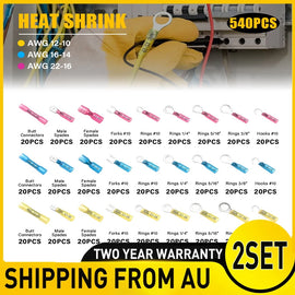 2SET 540PCS Solder Seal Sleeve Waterproof Heat Shrink Butt Wire Connectors